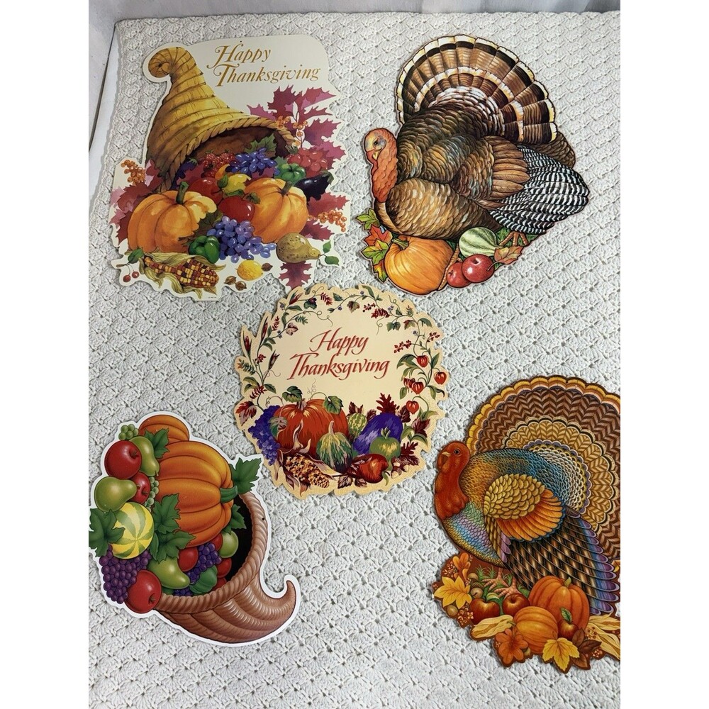 Vintage Fall Holiday Die-Cuts 80s 90s Double Sided Lot Of 5 Cardboard Wall Home